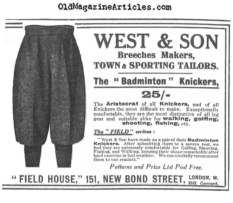 Sporty Golfing Pants: Pleated Knickers  (Magazine Ad, 1922)